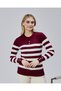 Striped Wool Women's Trendy Knitwear Sweater with Collar and Cuff Button Detail