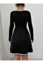 Black Square Collar Long Sleeve Dress - 5
