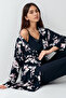 Women's Navy Blue, Floral Patterned Dressing Gown 3-Piece Pajama Set