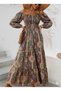 Women's Off-Shoulder Gathered Waist Digital Print Cutout Fiber Single Jersey Long Dress - 2