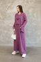 Women's Purple Bag Pocket Long Sleeve Vintage Detailed Loose Cotton Knit Long Dress - 3