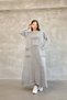 Women's Gray Bag Pocket Long Sleeve Vintage Detailed Loose Cotton Knit Long Dress - 4