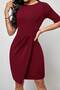 Short Sleeve Pleated Round Neck Crepe Fabric Dress - 2