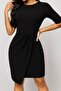 Short Sleeve Pleated Round Neck Crepe Fabric Dress - 3