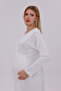 Women's Ecru Double-Breasted Collar Long Sleeve Special Design Maternity Dressing Gown Nightgown Set - 8