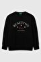 Boy's Black Crew Neck Regular Fit Sweatshirt with Logo Print on the Front