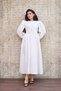 White Seersucker Pleated Long Women's Dress - 3
