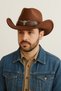 Men's Brown Cowboy Western Style Leather Detailed Hat - 5