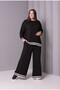 Women's Plus Size Black, Stone Embellished, Wide Leg, Ribbed Detailed Tracksuit Set 65N39183