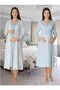 Women's Blue Special Design Patterned Long Sleeve Maternity Pajamas Nightgown Set of 2 - 4