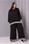 Women's Plus Size Black, Stone Embellished, Wide Leg, Ribbed Detailed Tracksuit Set 65N39183 - 4