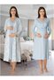 Women's Blue Special Design Patterned Long Sleeve Maternity Pajamas Nightgown Set of 2