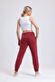 Women's Burgundy Pocketed 3 Thread Ribbed Sweatpants - 8