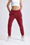 Women's Burgundy Pocketed 3 Thread Ribbed Sweatpants - 6