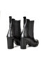 Black Genuine Leather Women's Thick Heeled Chelsea Boots with Elastic on Two Sides - 3