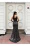 Trend Velvet Slit Bearded Sequin Dress Vi̇zon 583150 - 3