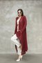 Women's Burgundy Unlined Distressed Detailed Loose Cotton Knitwear Long Cardigan Cap - 6