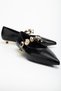 Women's Short Heeled Shoes Black Patent Leather with Safety Helmet Tiny Heel