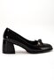 Plus Size Women's Block Heel Shoes Black Patent Leather Bow Round Toe - 4