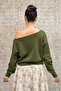 Khaki Green Boat Neck Oversize Knit Sweater - 4