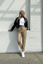Women's Stone High Waist Lace up Jogger Leather Pants - 4