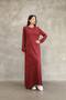 Women's Burgundy Button Detailed Round Neck Long Sleeve Vintage Detailed Loose Cotton Knitwear Long Dress