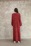 Women's Burgundy Button Detailed Round Neck Long Sleeve Vintage Detailed Loose Cotton Knitwear Long Dress - 8