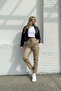 Women's Stone High Waist Lace up Jogger Leather Pants
