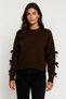 Casual Long Sleeve Knit Sweater with Coffee Ribbon Detail - 2