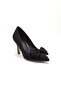 Plus Size Women's Stiletto Thin Heel Shoes Black Satin Bowknot - 4