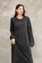 Women's Black Button Detailed Round Neck Long Sleeve Vintage Detailed Loose Cotton Knitwear Long Dress - 6