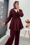 Double-Breasted Collar Pen Design Scuba Suit - Burgundy - 4