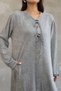 Women's Gray Round Neck Buckle Side Slit Vintage Detailed Cotton Knit Long Dress - 7