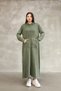 Women's Khaki Hooded Kangaroo Pocket Vintage Detailed Cotton Long Sleeve Knitwear Long Dress - 2