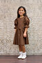 Girl's Brown Poplin Flared Dress - 4