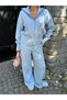 Women's Light Blue Zippered Cardigan and Pants Knitwear Set - 4