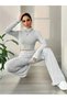 Half Turtleneck and High Waist Ribbed Ribbed Sports Casual Bottom Top Ribbed Two-Piece Suit Black