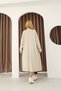 Women's Beige Shirt Collar Button Closure Pocketed Vintage Loose Cotton Knit Midi Dress - 9
