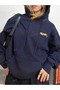 Women's Navy Blue Not You Again Printed 3 Thread Hoodie Sweatshirt - 2