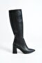 Markasende Women's Black Zippered Pointed Toe 6 cm Block Heeled Long Boots - 2