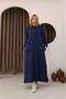 Women's Navy Blue Hooded Pocketed Vintage Detailed Cotton Long Sleeve Knit Long Dress
