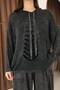 Women's Black Hooded Vintage Detailed Loose Cotton Knit Sweater
