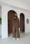 Women's Brown Hooded Vintage Detailed Loose Cotton Knit Sweater - 3