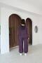 Women's Burgundy Hooded Vintage Detailed Loose Cotton Knit Sweater - 4