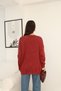 Women's Burgundy Round Neck Distressed and Ripped Detailed Pocketed Long Sleeve Loose Cotton Knitwear Sweater Blouse - 8
