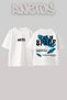 Space Design Back Printed Cotton White Oversize T-Shirt