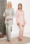Women's Powder Flannel Embroidered Plaid Winter Design Maternity Pajama Set 3-Piece Set - 4