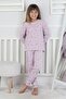 Girl's Lilac Floral Patterned 100% Cotton Ribbed Interlock Pajama Set 3-8 Years Old - 2