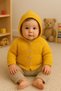 Yellow Color Gift Hand Knitted Cotton Hooded Baby Cardigan 0 - 1 Years Old - 3