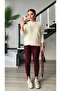 Ecru Crew Neck Wool Basic Sweater - 4
